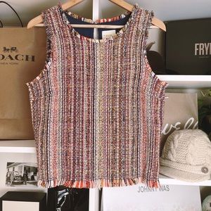 Maeve for Anthropology weaved multi-colored fabric top with lining, raw hem